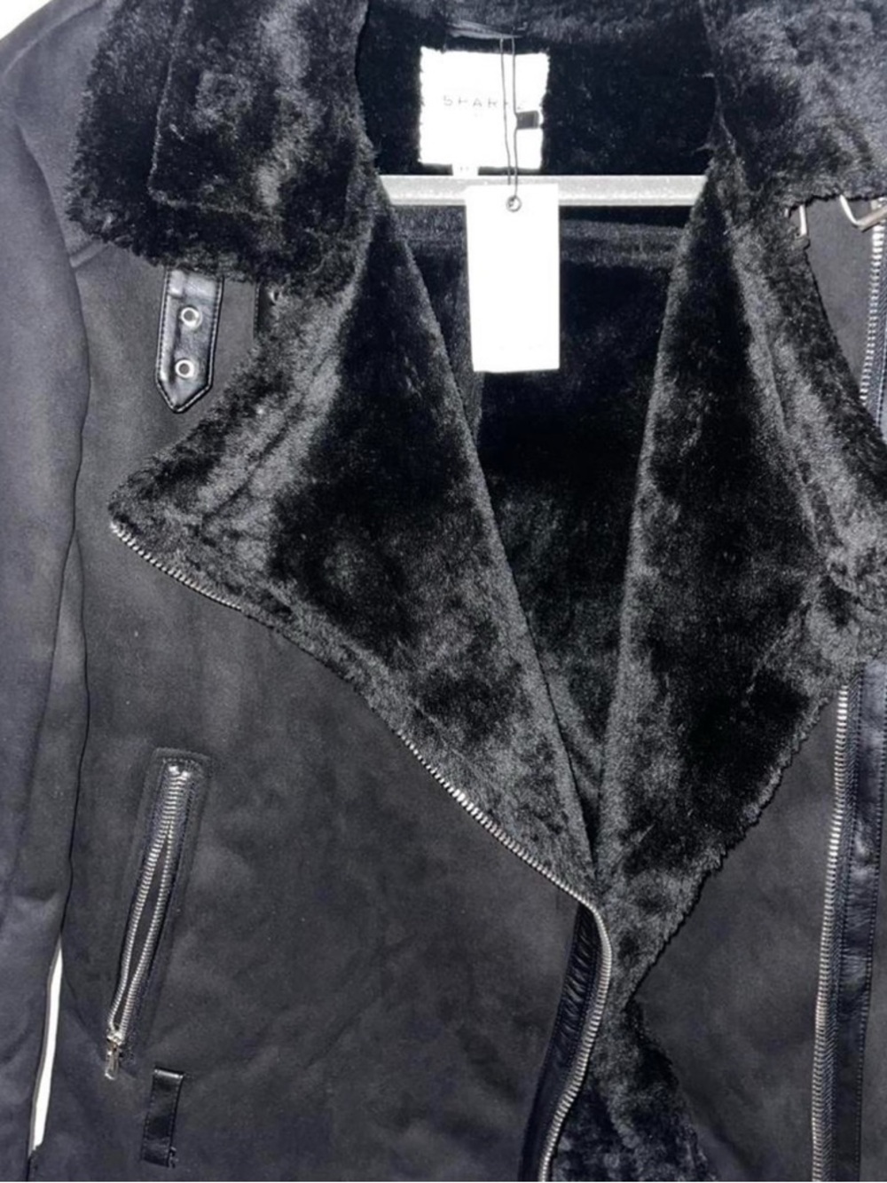 Black Faux-Shearling Pea Coat - Women
